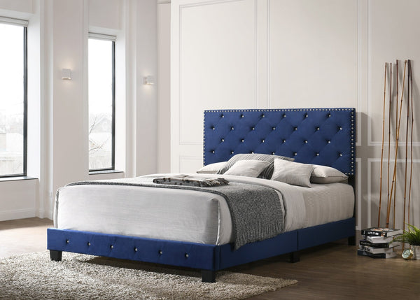 English Elm Stunning Navy Blue Velvet Full Bed with 48"H Headboard, Durable Support, Easy Assembly, Cozy Style B078108018