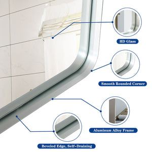 English Elm 40X30Inch Brushed Silver Rounded Corner Wall Mirror - Modern Design For Elegant Bathroom Decor W2091126976