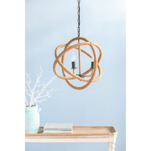 English Elm 3-light Hemp Rope Globe Chandelier Iron Frame Farmhouse Fixture for Dining Entryway W2078137922