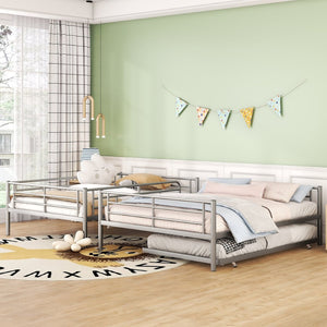 English Elm Full Xl Over Queen Iron Bunk Bed with Trundle Three Sleeping Surfaces Chrome Frame LT000259AAN