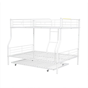 English Elm Full Xl Over Queen Iron Bunk Bed with Trundle Three Sleeper Chrome Kids Frame White LT000259AAK