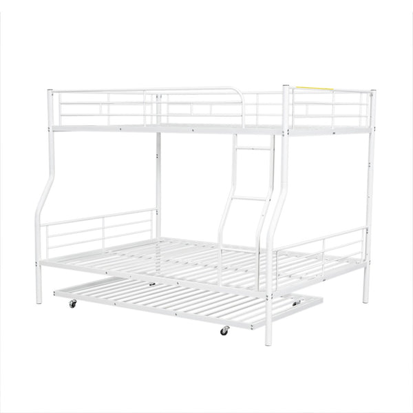 English Elm Full Xl Over Queen Iron Bunk Bed with Trundle Three Sleeper Chrome Kids Frame White LT000259AAK