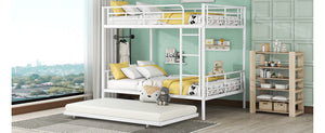 English Elm Full Over Iron Bunk Bed with Pull Out Trundle Three Sleeper Kids Guest Room LT000249AAK