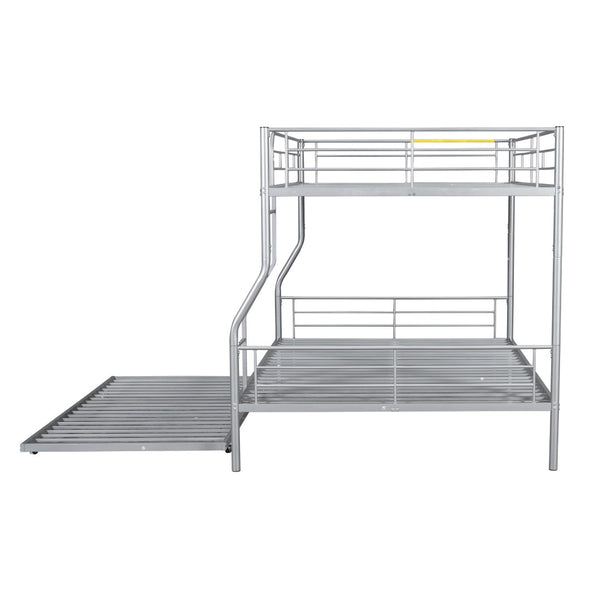 English Elm Full Xl Over Queen Iron Bunk Bed with Trundle Three Sleeping Surfaces Chrome Frame LT000259AAN