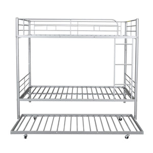English Elm Full Over Iron Bunk Bed with Pull Out Trundle Three Sleeper Kids Guest Room Silver LT000249AAN