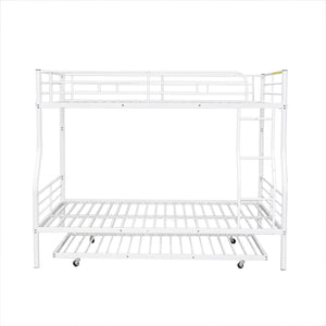 English Elm Full Xl Over Queen Iron Bunk Bed with Trundle Three Sleeper Chrome Kids Frame White LT000259AAK