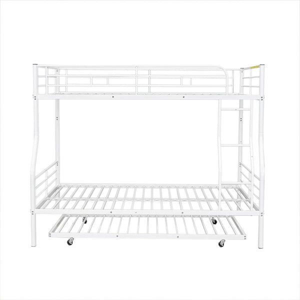 English Elm Full Xl Over Queen Iron Bunk Bed with Trundle Three Sleeper Chrome Kids Frame White LT000259AAK