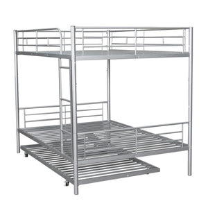 English Elm Full Over Iron Bunk Bed with Pull Out Trundle Three Sleeper Kids Guest Room Silver LT000249AAN
