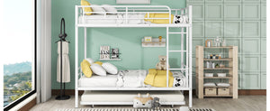 English Elm Full Over Iron Bunk Bed with Pull Out Trundle Three Sleeper Kids Guest Room LT000249AAK