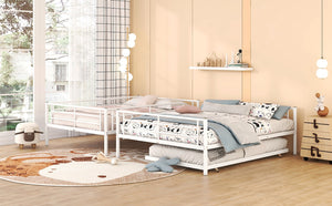 English Elm Full Xl Over Queen Iron Bunk Bed with Trundle Three Sleeper Chrome Kids Frame White LT000259AAK