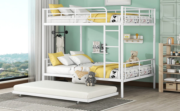 English Elm Full Over Iron Bunk Bed with Pull Out Trundle Three Sleeper Kids Guest Room LT000249AAK