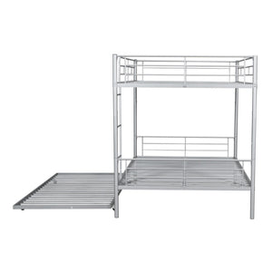 English Elm Full Over Iron Bunk Bed with Pull Out Trundle Three Sleeper Kids Guest Room Silver LT000249AAN