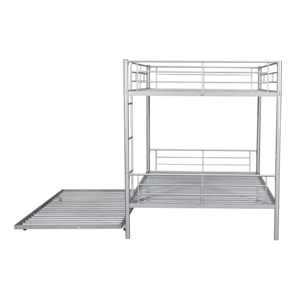 English Elm Full Over Iron Bunk Bed with Pull Out Trundle Three Sleeper Kids Guest Room Silver LT000249AAN