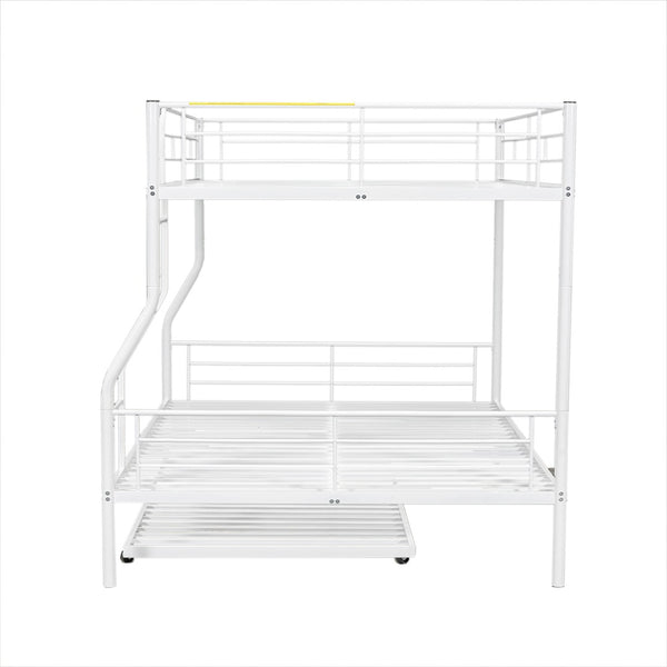 English Elm Full Xl Over Queen Iron Bunk Bed with Trundle Three Sleeper Chrome Kids Frame White LT000259AAK
