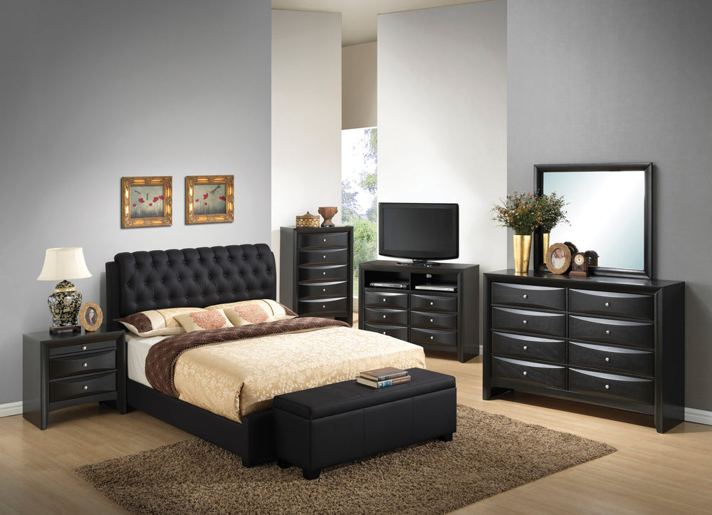 English Elm Sleek Tufted Headboard Queen Bed for Modern Living — Solid Construction, Boxed Delivery, Comfort Black 24 L x 59.5 W x 12 H B078112171