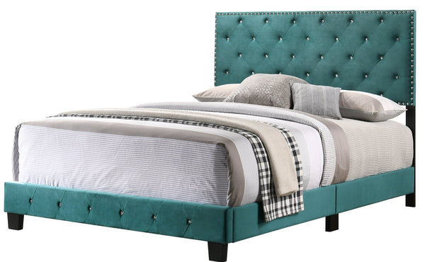 English Elm Stylish Velvet King Bed Frame with Plush Upholstery, Durable Construction, Easy Assembly, Transitional Appeal Green 24.6 L x 82 W x 5.5 H B078108014