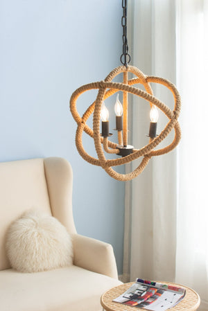 English Elm 3-light Hemp Rope Globe Chandelier Iron Frame Farmhouse Fixture for Dining Entryway W2078137922