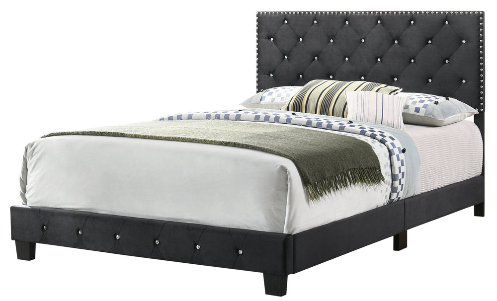 English Elm Elegant Velvet Full Bed Frame with Sturdy Support, Transitional Design, Easy Assembly, Modern Appeal Black 25 L x 66 W x 5.5 H B078108028