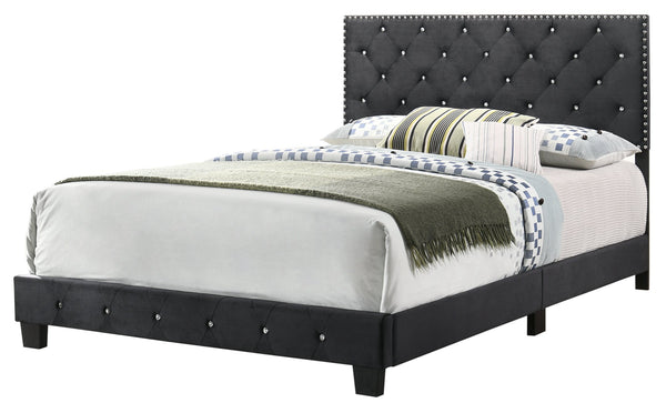 English Elm Elegant Velvet Full Bed Frame with Sturdy Support, Transitional Design, Easy Assembly, Modern Appeal Black 25 L x 66 W x 5.5 H B078108028
