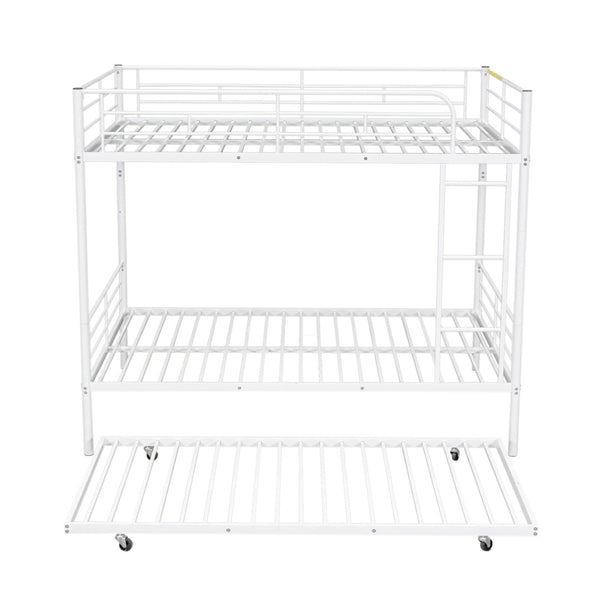English Elm Full Over Iron Bunk Bed with Pull Out Trundle Three Sleeper Kids Guest Room LT000249AAK