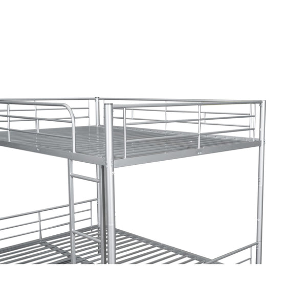 English Elm Full Over Iron Bunk Bed with Pull Out Trundle Three Sleeper Kids Guest Room Silver LT000249AAN