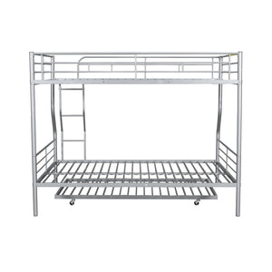 English Elm Full Xl Over Queen Iron Bunk Bed with Trundle Three Sleeping Surfaces Chrome Frame LT000259AAN