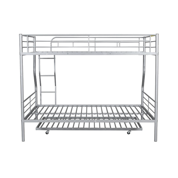 English Elm Full Xl Over Queen Iron Bunk Bed with Trundle Three Sleeping Surfaces Chrome Frame LT000259AAN