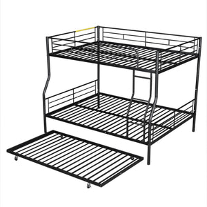 English Elm Full Xl Over Queen Iron Bunk Bed with Trundle Three Sleeper Chrome Kids Frame Black LT000259AAB