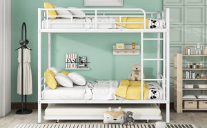 English Elm Full Over Iron Bunk Bed with Pull Out Trundle Three Sleeper Kids Guest Room LT000249AAK