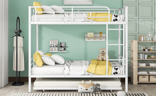 English Elm Full Over Iron Bunk Bed with Pull Out Trundle Three Sleeper Kids Guest Room LT000249AAK