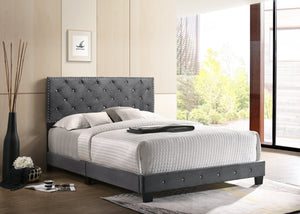 English Elm Transitional Velvet King Bed with Sturdy Frame and Upholstered Headboard, 48"H x 80"W x 83"D Elegance Gray 24.6 L x 82 W x 5.5 H B078108000