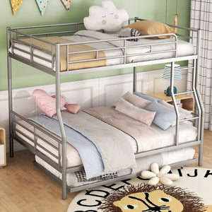 English Elm Full Xl Over Queen Iron Bunk Bed with Trundle Three Sleeping Surfaces Chrome Frame LT000259AAN