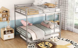 English Elm Full Over Iron Bunk Bed with Pull Out Trundle Three Sleeper Kids Guest Room Silver LT000249AAN