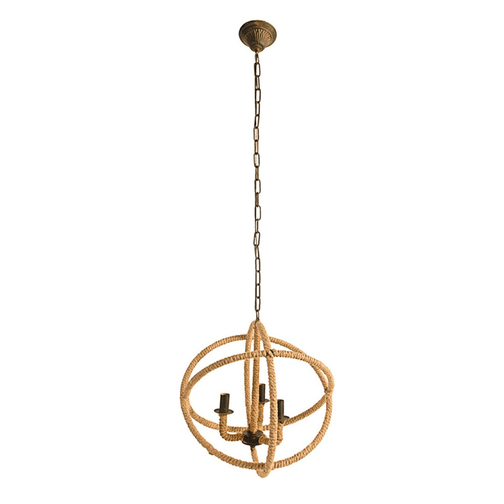 English Elm 3-light Hemp Rope Globe Chandelier Iron Frame Farmhouse Fixture for Dining Entryway W2078137922
