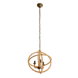 English Elm 3-light Hemp Rope Globe Chandelier Iron Frame Farmhouse Fixture for Dining Entryway W2078137922