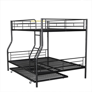 English Elm Full Xl Over Queen Iron Bunk Bed with Trundle Three Sleeper Chrome Kids Frame Black LT000259AAB