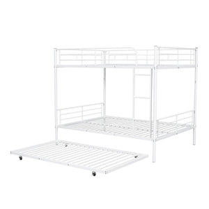 English Elm Full Over Iron Bunk Bed with Pull Out Trundle Three Sleeper Kids Guest Room LT000249AAK