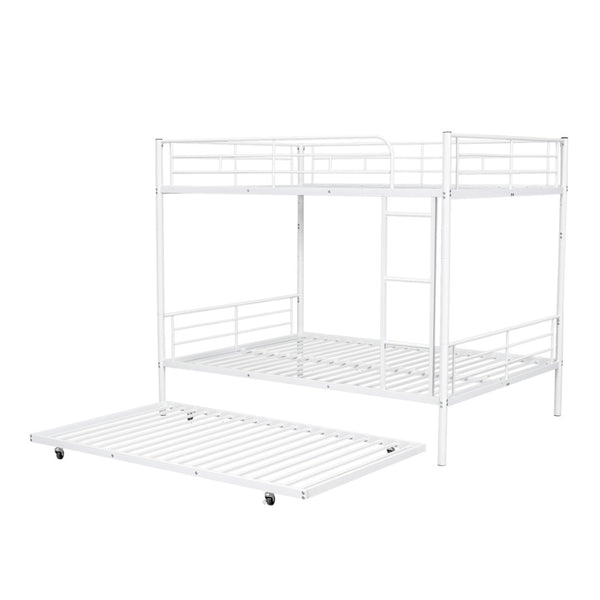 English Elm Full Over Iron Bunk Bed with Pull Out Trundle Three Sleeper Kids Guest Room LT000249AAK