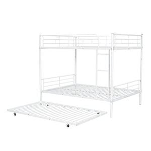 Hearth and Haven Full over Full Metal Bunk Bed with Ladder and Trundle, White LT000249AAK