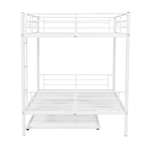 English Elm Full Over Iron Bunk Bed with Pull Out Trundle Three Sleeper Kids Guest Room LT000249AAK