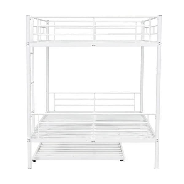 English Elm Full Over Iron Bunk Bed with Pull Out Trundle Three Sleeper Kids Guest Room LT000249AAK