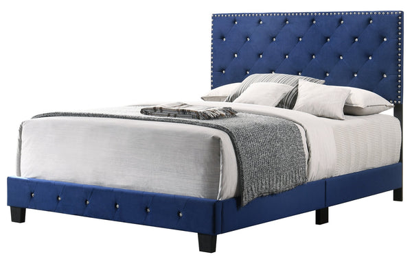 English Elm Stunning Navy Blue Velvet Full Bed with 48"H Headboard, Durable Support, Easy Assembly, Cozy Style B078108018