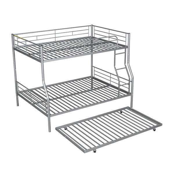 English Elm Full Xl Over Queen Iron Bunk Bed with Trundle Three Sleeping Surfaces Chrome Frame LT000259AAN