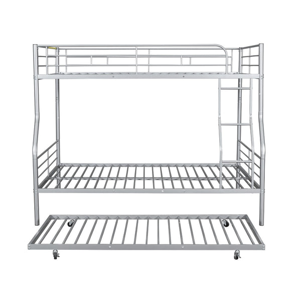 English Elm Full Xl Over Queen Iron Bunk Bed with Trundle Three Sleeping Surfaces Chrome Frame LT000259AAN