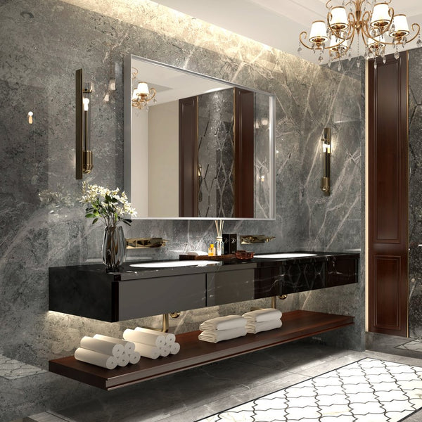 English Elm 36x24inch Beveled Edge Silver Rectangle Wall Mirror with Aluminum Frame, HD Float Glass, Ruler Mounting W2091P214080