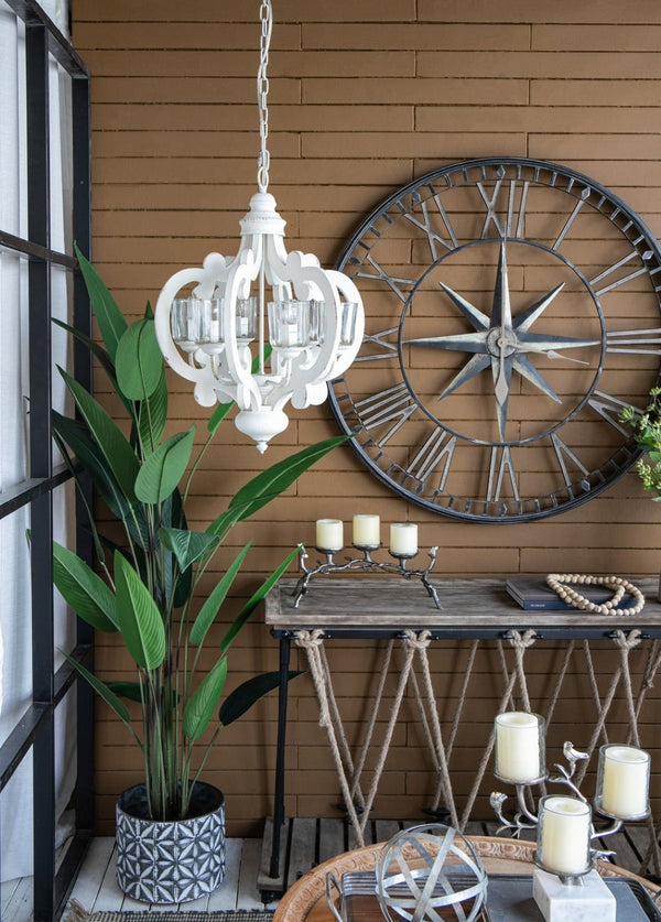 English Elm 3 Light Whitewash Fir Wood Drum Chandelier Iron Accents Farmhouse Foyer Dining W2078137921