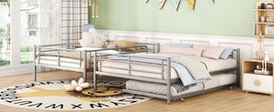 English Elm Full Xl Over Queen Iron Bunk Bed with Trundle Three Sleeping Surfaces Chrome Frame LT000259AAN