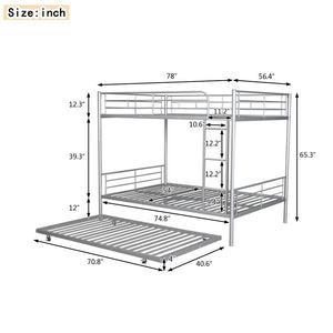 English Elm Full Over Iron Bunk Bed with Pull Out Trundle Three Sleeper Kids Guest Room Silver LT000249AAN
