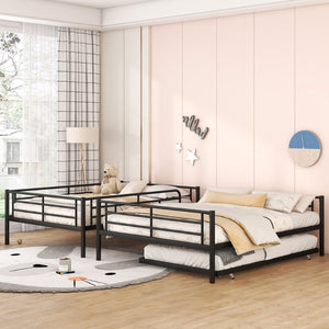 English Elm Full Xl Over Queen Iron Bunk Bed with Trundle Three Sleeper Chrome Kids Frame Black LT000259AAB