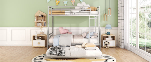 English Elm Full Xl Over Queen Iron Bunk Bed with Trundle Three Sleeping Surfaces Chrome Frame LT000259AAN